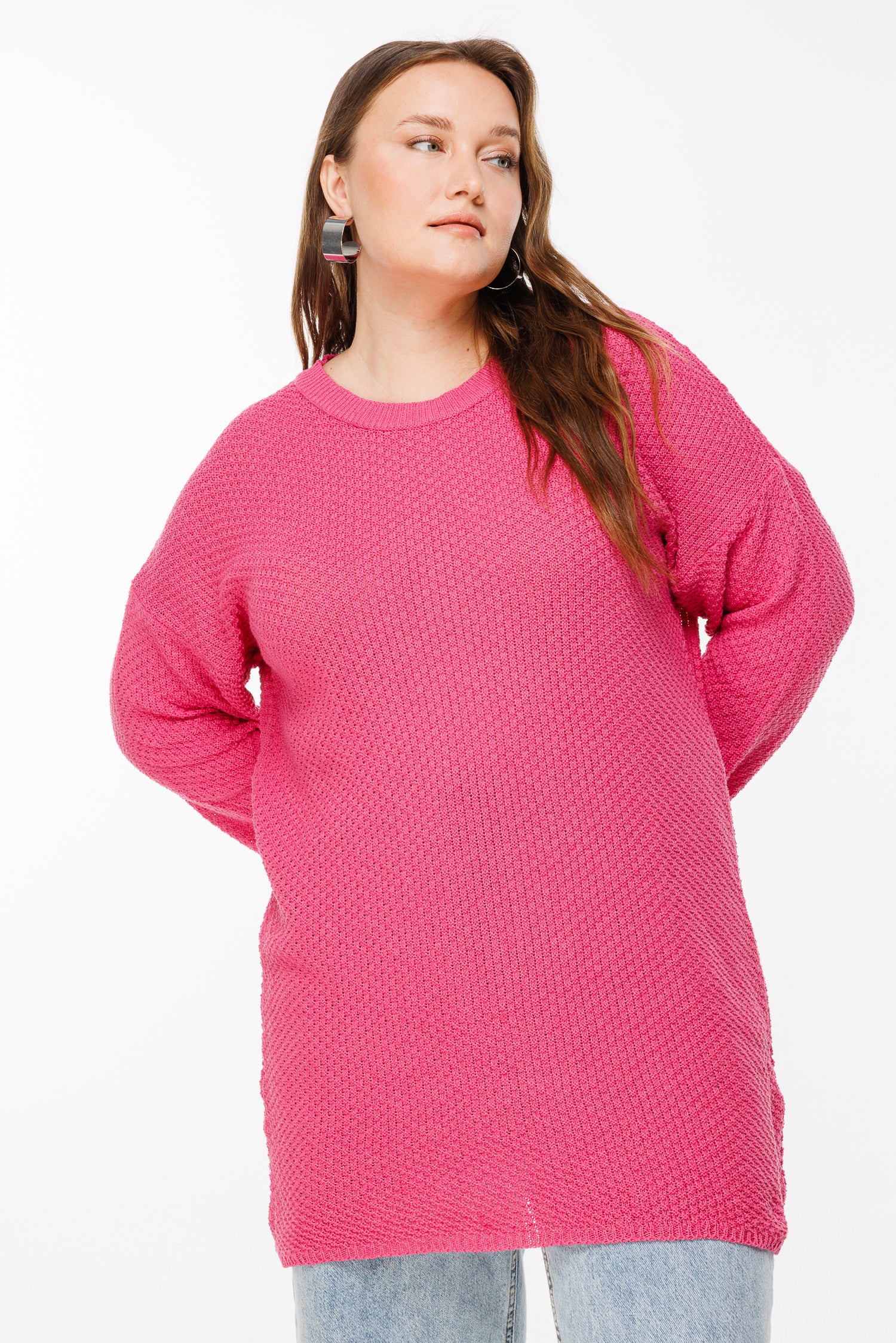 Pembe Oversize Triko Kazak