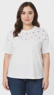 Kuşgözü Detaylı Kısa Kollu T-shirt