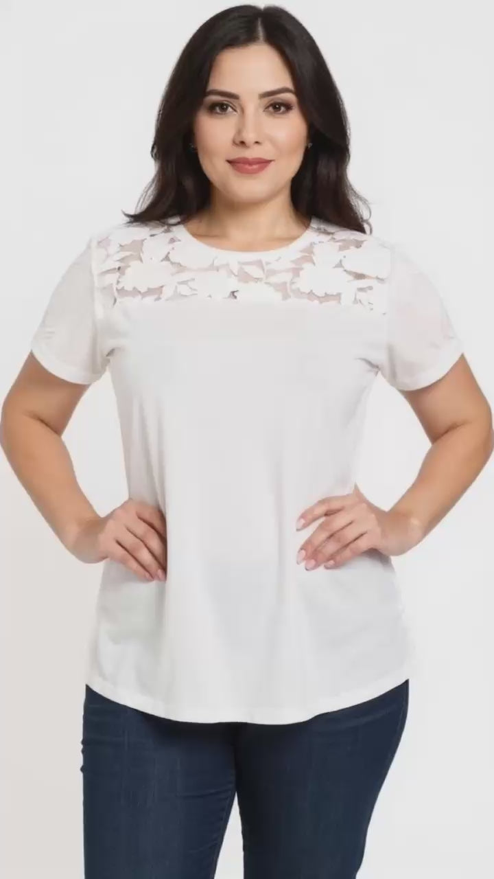 Çiçekli File Panel T-shirt