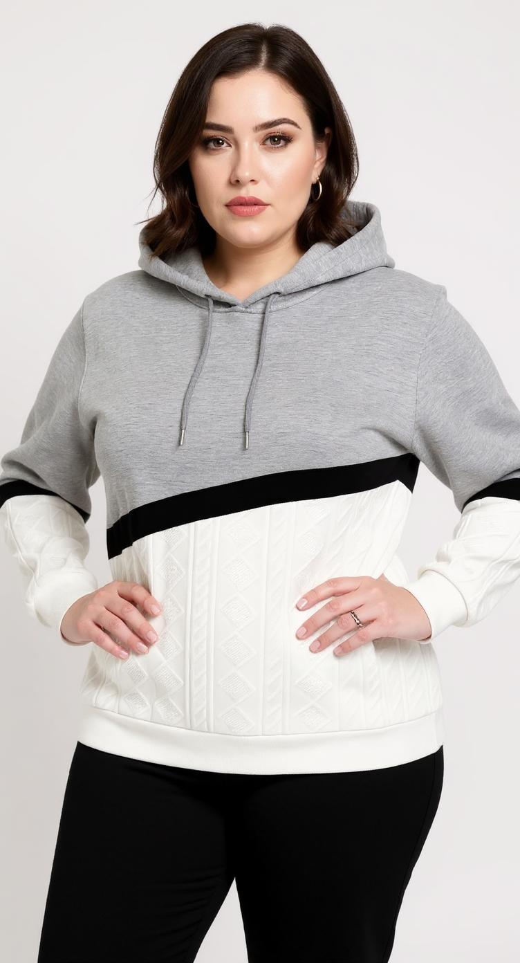 Kapüşonlu Renk Bloklu Örme Sweatshirt