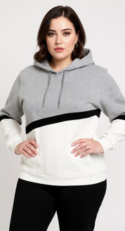 Kapüşonlu Renk Bloklu Örme Sweatshirt