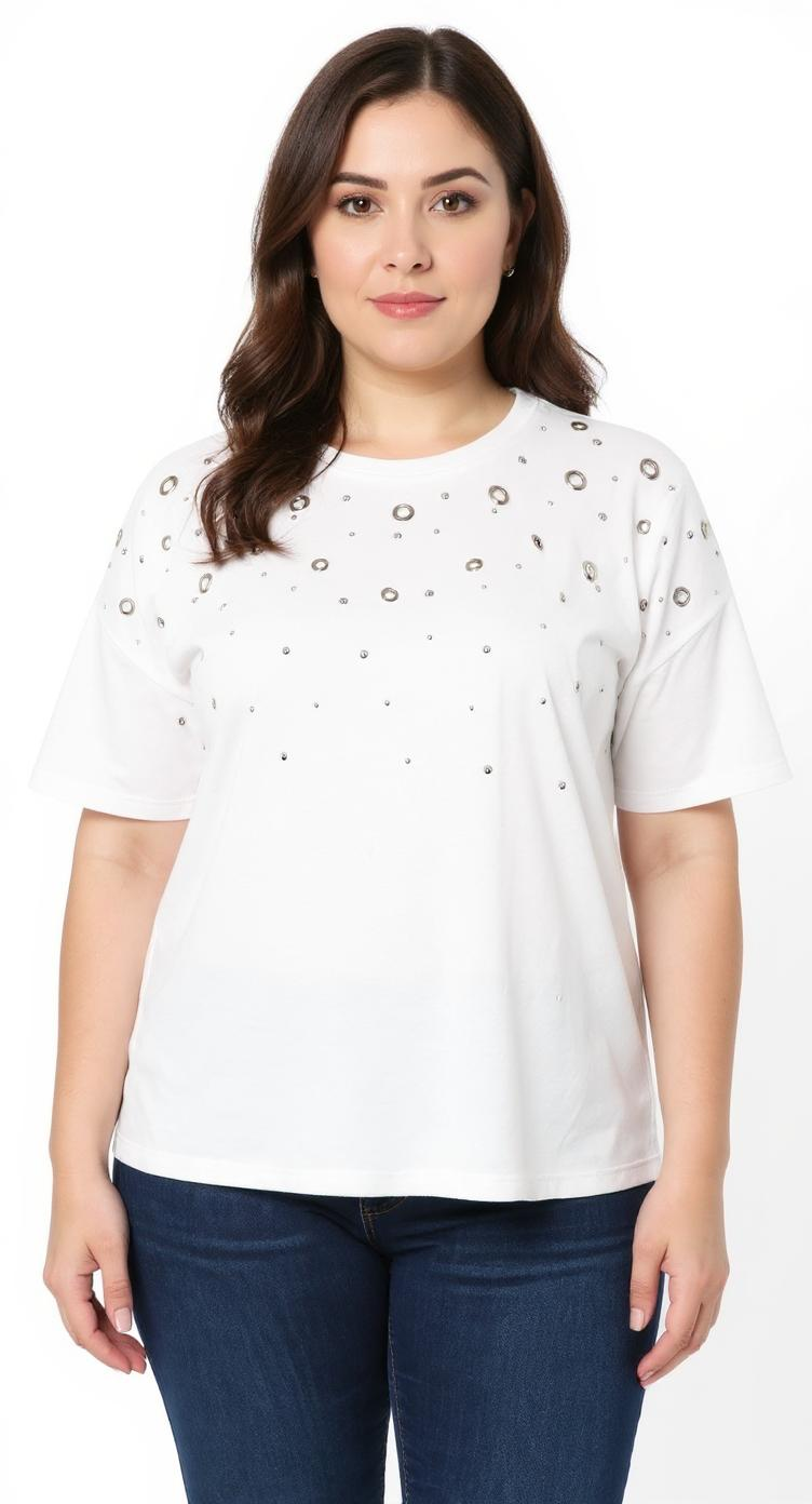 Kuşgözü Detaylı Kısa Kollu T-shirt