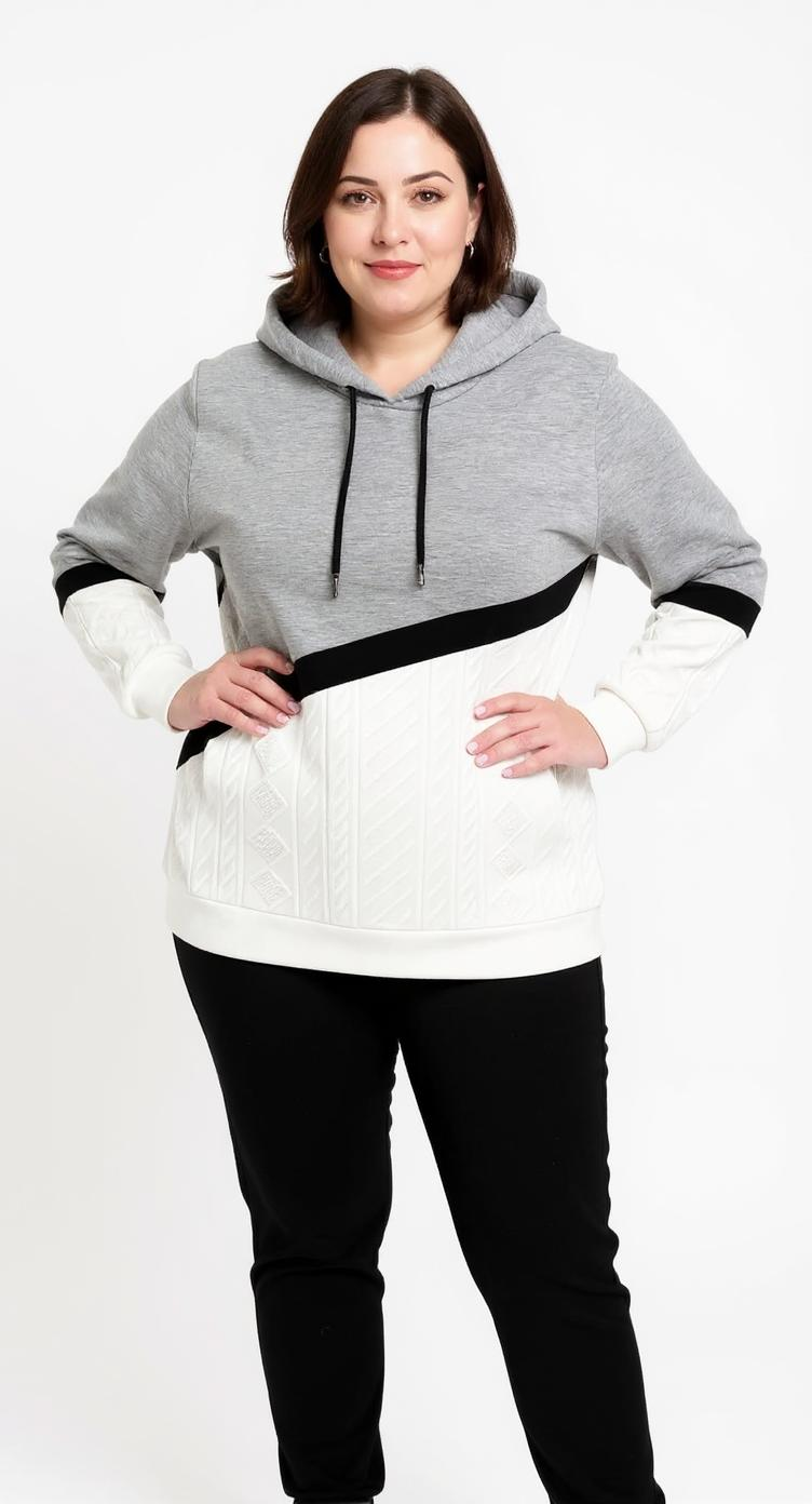 Kapüşonlu Renk Bloklu Örme Sweatshirt
